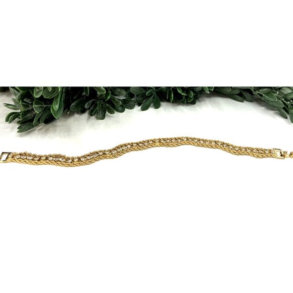 Gold Tone and Rhinestone Chain Bracelet With Fold-Over Clasp - Picture 3 of 5